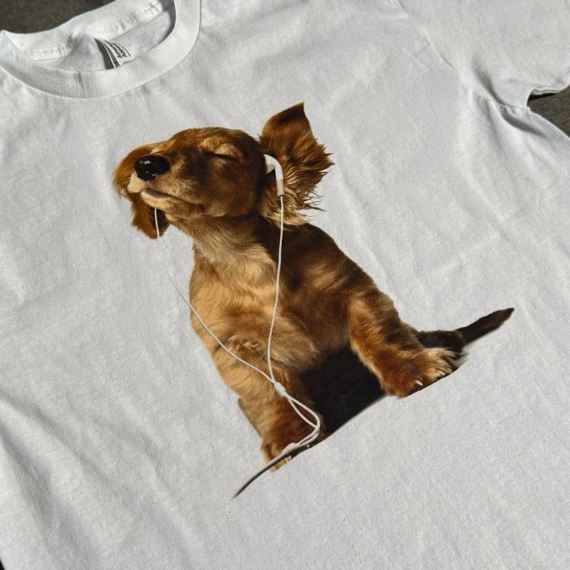 Dog With Earbuds 100% Cotton Tee